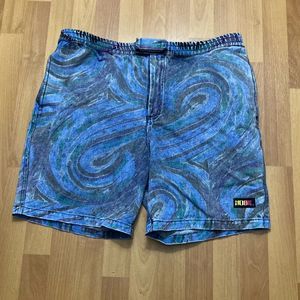 Vintage 90s Hobie Surf Colorful Swirls Jean Shorts Men Large Made in Nepal